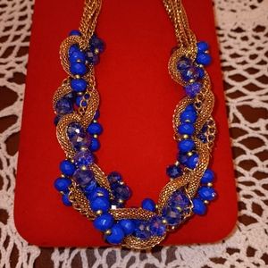 Blue Beaded Layered Choker Statement Necklace - Brand New